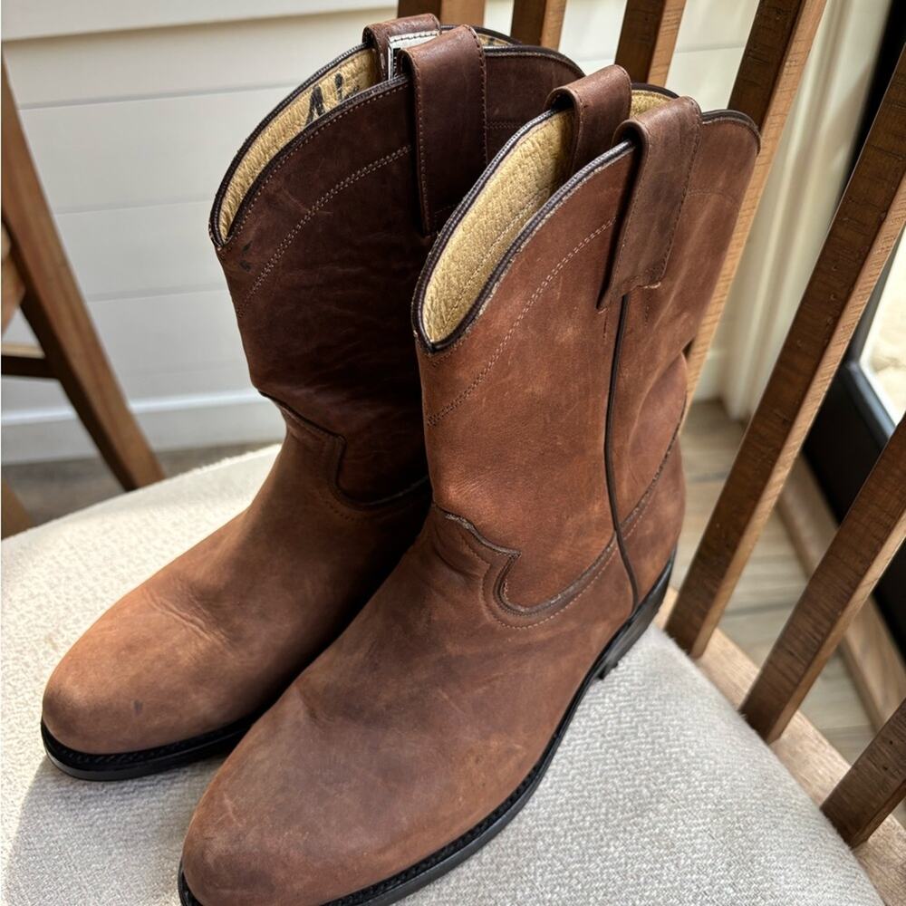 Vintage Boots genuine Leather brown mid calf Cowboy Boots size 7.5- Western chic - Picture 3 of 7